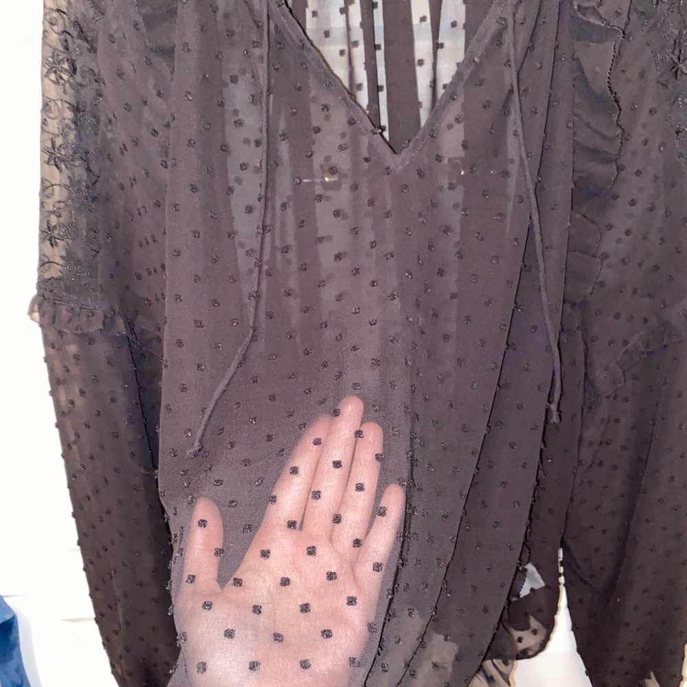 Express Black Flowy Ruffle See Through Top - Picture 4 of 5